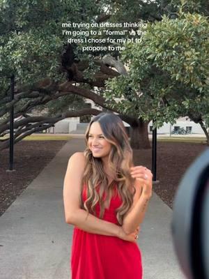 He tricked me into thinking we were going to a formal 🫡❤️✨ So crazy that it’s our wedding month now!!! me trying on dresses thinking I’m going to a “formal” vs the dress I chose for my bf to propose to me  #surpriseproposal #proposaloutfit #proposal 