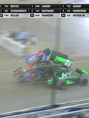 DRAMA! The leaders tangle in the Winged A-Class feature at the #TulsaShootout presented by @nosenergydrink Kyle Larson will now inherit the lead!