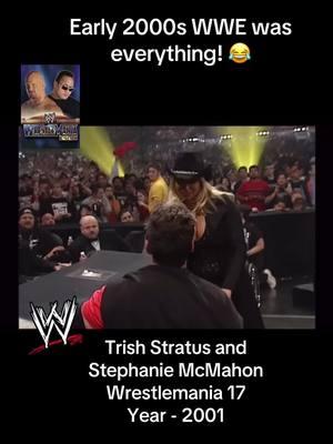 A classic moment from early 2000s WWE. 😎 Trish Stratus and Stephanie McMahon go at it during Vince and Shane McMahon’s street fight match at Wrestlemania 17. Nostalgia overload! Enjoy! #WWE #early2000s #early2000snostalgia #wrestling #trishstratus #stephaniemcmahon #WrestleMania #wweclassics #wwesuperstars #memories #early2000smemories #attitudeera #wrestlingfan 