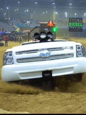 "Playin Dirty" obliterating the sand pile in a head on view at the 2025 Kentucky Invitational  TNT Truck & Tractor Pull yes the sled was reset afterwards. #truckpull #supercharger #horsepower #powerful