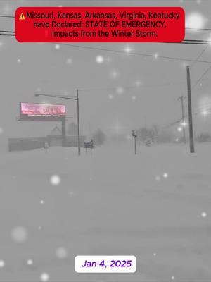 ⚠️Missouri, Kansas, Arkansas, Virginia, Kentucky have Declared: STATE OF EMERGENCY.
 ‼️ Impacts from the Winter Storm.#snow #heavysnowfall #snowstorm #winter #winterstorm #winterdriving #wind #disaster #severeweather #weather #news #lakeeffectsnow #people #stranded #I90 #Ripley #NewYork #USA #foryou #viral