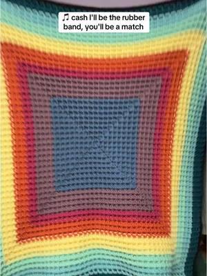 First #crochet item of 2025! I’m trying to get better at documenting my makes. This was a #ScrapBlanket ish… I just had a bunch of #AcrylicYarn I wanted to use up so I made a #WaffleBlanket for my wife! #CrochetersOfTikTok #Yarn #FiberArts #CrochetBlanket #CrochetTikTok Video length: 10 seconds. Video description: Liddi, a slim person with tan skin, colorful arm tattoos, and black hair tied back except for bangs is standing in front of the camera. She is wearing glasses, a gray tank top, and jean shorts. She holds up a handful of colorful yarn scraps and drops them with a perplexed expression. The video cuts to her holding a rolled up blanket, which she unfurls to reveal a colorful design worked in rings from the center outward in a semi-rainbow order. She dances with it and then opens it again.