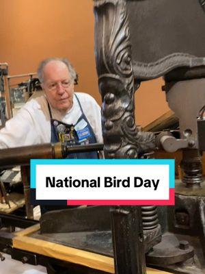 January 5th is National Bird Day! We have a wide selection of cuts in our print shop of birds but the one selected might be the largest one we have of the fowl variety.  For today, Howard letterpress printed an image from an electrotype (copy of a woodcut) from the Al from New Jersey Collection. This solid lead cut is unmounted so it had to be placed on a block of wood to make it type high in order to print. The printed image depicts a large male turkey. This was printed with blue rubber base ink using our Washington hand press, which was made in 1852. #SacHistoryMuseum #NationalBirdDay #bird #birds #sacramento #museum #history #letterpress #printingpress #asmr #printing 