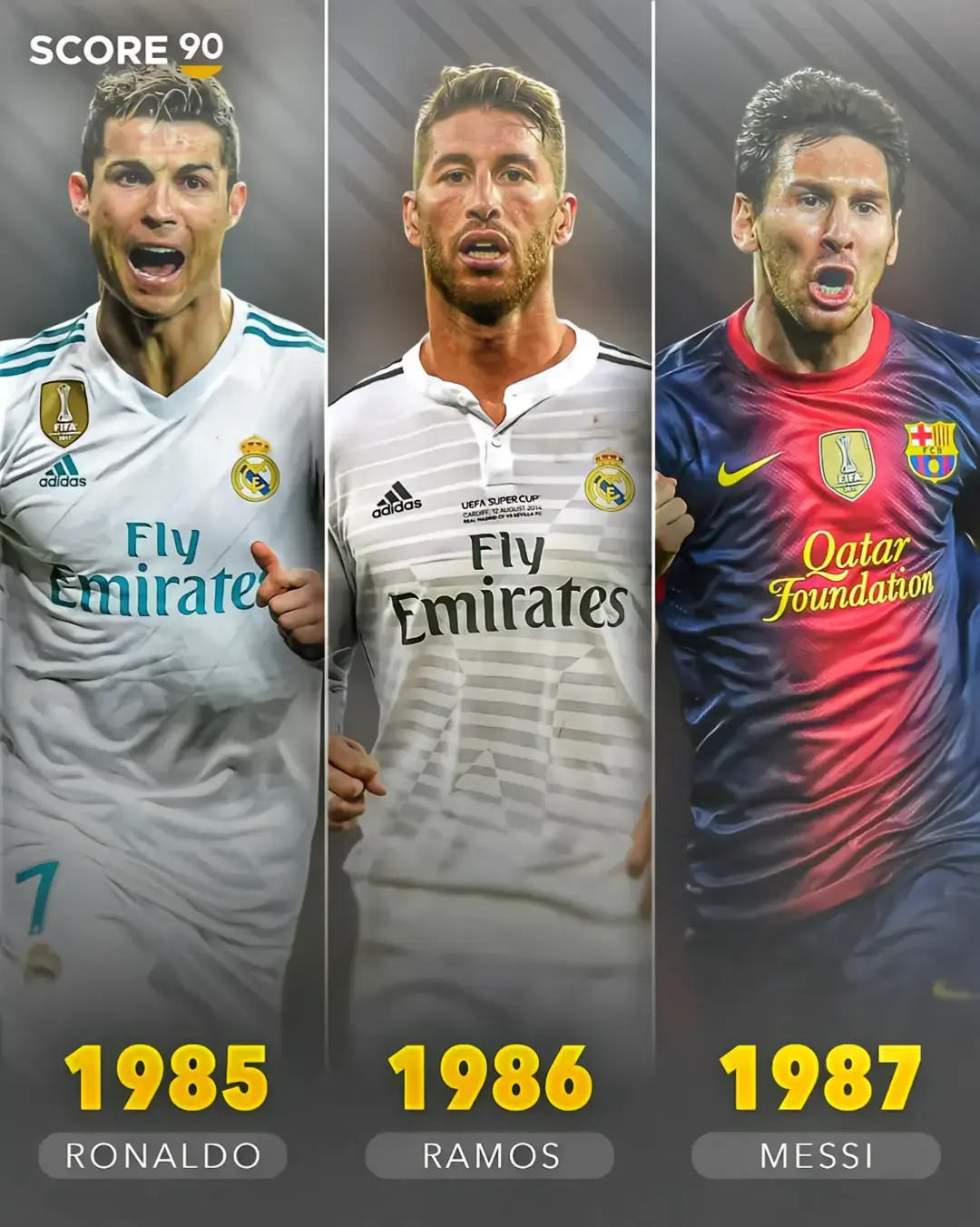 The best player born in each year since 1985⭐️💫.#sportpassion724 #footballtiktok #ronaldo #ramos #messi #lewandowski #bale #kroos #debruyne #neymar #kane #brunofernandes #kimmich #rodri #martinez #mabppe #rice #vinicius #saka #palmer #bellingham #gavi #ardagüler #lamineyamal 