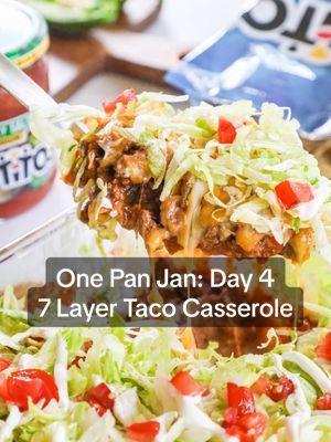 Ready for your family to lick their dinner plates clean? This 7 layer taco casserole is a GREAT recipe if you have a pound of ground beef you forgot about in the back of your freezer 😉  ➡️ Check out the link in my bio to get my One Pan Wonders Cookbook!  It’s packed with 31 simple, wholesome meals that come together in one skillet, sheet pan, or baking dish! How to get the recipe: 1️⃣ Get a printable version of this recipe here: https://easyfamilyrecipes.com/7-layer-taco-casserole/ 2️⃣ Google “easy family recipes 7 layer taco casserole” for a printable version! #EasyFamilyRecipes #easydinnerrecipes #onepanjan #sheetpanmeals #onepanwonders #7layertacocasserole #tacocasserole 