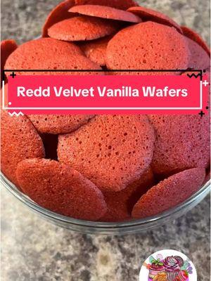 Redd Velvet Vanilla Wafers Recipe: - 1/2 Cup Unsalted Butter (Room Temperature) - 1 & 1/4 Cups Powdered Sugar (Sifted) - 1/2 Tbsp Vanilla - 1 Tbsp McCormick Red Food Coloring - 2 Large Eggs (Room Temperature) - 1 Cup + 2 Tbsps Flour - 2 Tsps Cocoa - 1/8 Tsp Salt - 1/4 Tsp Baking Soda - 1 Tsp Distilled White Vinegar 1. Preheat your oven to 350*F and line a large sheet pan with a silicone mat 2. Sift your dry ingredients together in a small bowl and set aside. 3. In a separate large bowl combine your softened butter, sifted powdered sugar, Vanilla, and Red Food Coloring. Whip until smooth 4. Add your eggs to your wet batter, one at a time 5. Once combined, slowly add in your dry ingredients. 6. Once your ingredients are almost fully combined, add your vinegar and mix until the remaining flour is incorporated  7. Using a piping bag, pipe 1 & 1/2 to 2 inch circles onto your silicone mat 8. Bake for 6-8 minutes or until edges are set and the middle is filled with bubbles. 9. Remove from oven and let stand on the pan for 3-5 minutes 10. Move wafers to a cooling rack and allow to cool completely  11. Enjoy! #redvelvet #vanillawafers #vanillawafer #redvelvetvanillawafers #waffer #wafers #fyp #fromscratch #baker #bake #baking #kristys #chefkristea 