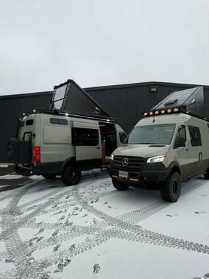 A couple of Skyloft Vans ready to hit the trails and slopes. Come on in for a tour! Music: Spit of You @Sam Fender  #vanlife #skyloftvan #redtailoverland #luxury #offroadvan #mercedes #rooftop #design #sprintervan #handcrafted #travel #luxurycars #vantour #tinyhouse 