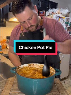 Replying to @BriBabyTheDon Chicken Pot Pie! Ingredients: Chicken Breast - 2 Onion - 1 small Garlic - 6 cloves Adobo Seasoning Italian Seasoning  Lemon Juice - 1 Bay Leaf - 2 Chicken Broth - 32oz Worcestershire Sauce  Onion - 1 Garlic - 6 cloves Carrot - 4 Celery - 5 Mushrooms - 8oz Frozen Corn - 1c Frozen Pease - 1c Frozen Potatoes - 2c Pie Crust - Chicken Stock - 2 1/2c Light Cream - 1c Flour - 4tbsp (+1tbsp) Salt Pepper Italian Seasoning Directions: 1. I made my own boiled chicken but if you don’t want to do that you can just use a shredded rotisserie chicken! I added two chicken breast to a pot with one small onion quartered, garlic cloves, adobo seasoning, Italian seasoning, the juice from one lemon (I leave the lemon whole in the pot) and two bay leaves. Pour in chicken stock until covering the chicken breast and add a few dashes of Worcestershire sauce. Bring to a boil and then lower heat to a simmer and cover until the internal temp of the chicken reaches 165. Let chicken cool and then dice. I like to strain the pot and use the stock for the pot pie.  2. Dice all of your veggies into roughly the same size chunks and thinly slice the mushrooms.  3. Add in the onions, carrots, celery and mushrooms to a skillet or Dutch over with some olive oil and cook for 5-8minties until softened. Add garlic along with salt, pepper and Italian seasoning. Then add the flour and mix to fully incorporate. Cook for 3mins and then slowly add in the broth while mixing. Allow to thicken for a few mins and then add in chicken and light cream. I added 1tbsp of flour mixed with 3tbsps of water to help thicken it more.  4. Add in the corn, peas and potatoes. Season again with salt, pepper and Italian seasoning. Then top with pie crust and press along the sides. Brush the top with an egg wash and some salt and pierce the center to allow steam to escape.  5.  Bake at 375 for as long as it takes for the pie crust to turn brown. Mine too about 40mins. Let it sit for a little while to thicken. I didn’t let mine sit long enough so it was a little soupy at first. Enjoy! #chickenpotpie #chickenpotpierecipe #dutchoven #dutchovencooking #dutchovenrecipes #onepot #onepotmeals #onepotrecipe #Simplemeal #simplerecipe #food #Foodie #FoodTok #cooking #cookingtok #dinnerforkids #cookingtiktok #cookingathometiktoktv #cookingathome #homecook #homecooked #Recipe #recipes #EasyRecipe #EasyRecipes #easymeal #easydinner #DinnerIdeas #fy #fyp #foryou #foryoupage #trending #asmr #fyppppppppppppppppppppppppp