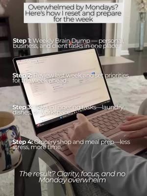 Mondays don’t have to feel chaotic.  My Sunday reset is the secret to starting the week calm, focused, and ready to go. Here’s what I do every Sunday: 1️⃣ Weekly Brain Dump: Get everything out of my head and into a plan. 2️⃣ Review & Plan: Reflect on last week and prioritize what matters. 3️⃣ Clean & Tidy: Clear the clutter so I can focus better. 4️⃣ Grocery Shop & Meal Prep: Save time and stress during the week. As a business owner who helps entrepreneurs bring structure to their businesses, this routine isn’t just about me—it’s what I teach my clients to create clarity and focus in their lives and work.  The systems I implement in my own life are the same ones I share to help others reduce overwhelm and reclaim their time. It’s not about doing more—it’s about doing what matters most, with intention and ease. #sundayreset #sundayroutine #weeklyplanning #worklife #worklifebalance #BusinessTransformation #productivityhacks #EntrepreneurCoach #BusinessCoach 