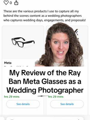 Replying to @JoZ Thao  I hope this is helpful! I have other tips and tricks I will be sharing as I figure them out along the way but for now, I definitely think that the Ray Bab Meta Glasses are worth the investment as a Wedding Photographer!  Please let me know if you have any other questions!  #raybanmeta #rayban #raybanstories #raybanmetasunglass #review #weddingphotographer #michiganweddingphotographer #chicagoweddingphotographer  #chicago #chicagowedding #behindthescenes #greenscreen #greenscreenvideo 