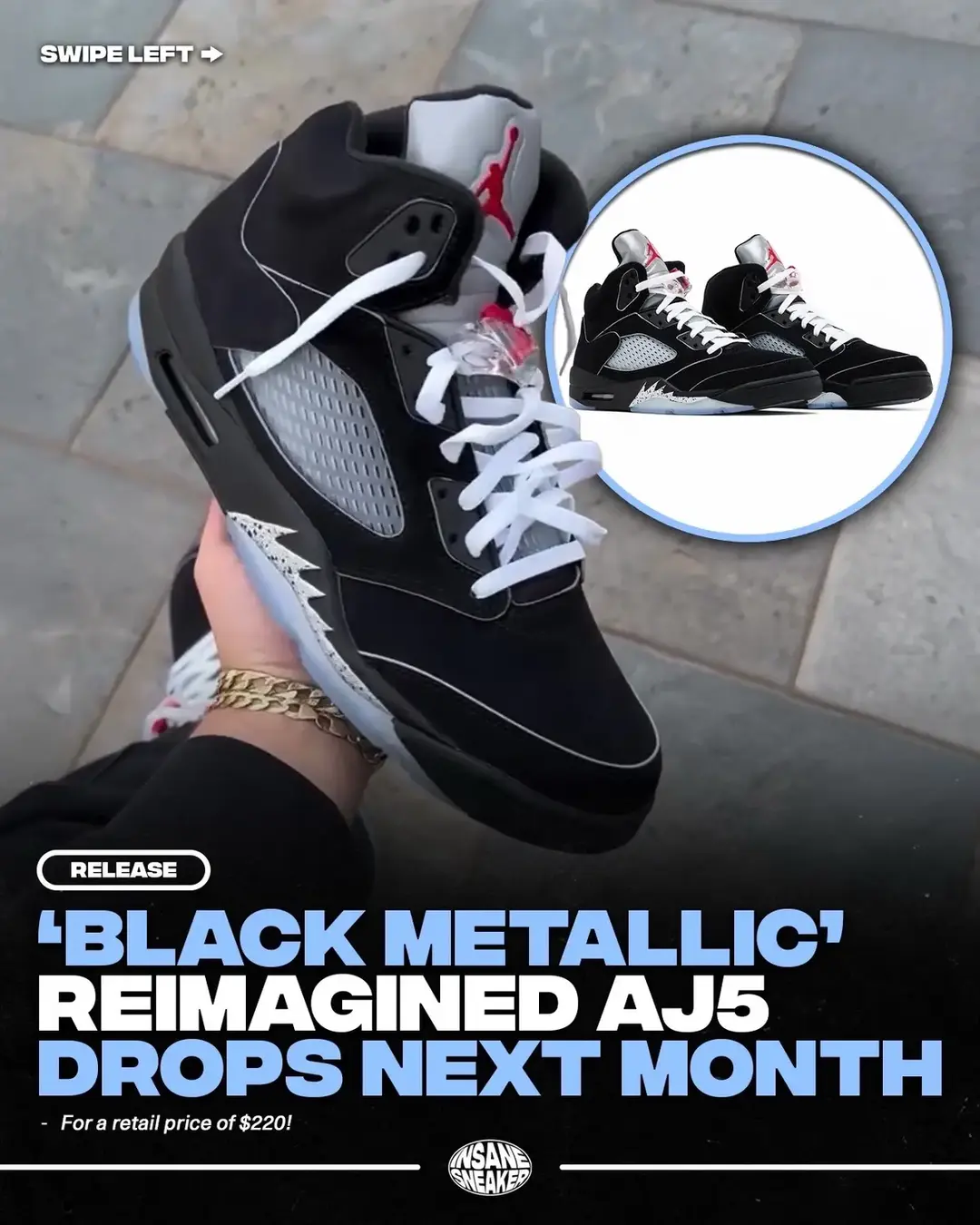 The Air Jordan 5 "Black Metallic Reimagined" is expected to Release Next Month, February 8th for $220! Who is going to cop a pair? 👟💭 via @steezyykicks, @goat on IG #jordan5 #airjordan5 #jordans #shoes