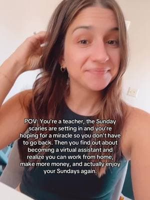 Ready to reclaim your Sundays?! I use to wish for the weekend just to watch it rush by. I finally stopped living for the weekends and decided to make a change! I became a virtual assistant and now I’m passionate about helping other moms and teachers experience the freedom that comes with creating your own schedule and doing work that inspires you! Get started with my free class! #teacherlife #teacherquittok #teachersoftiktok #sidehustlesecrets #workfromhomejob #teachingishard #teacherburnout #leavingteaching 