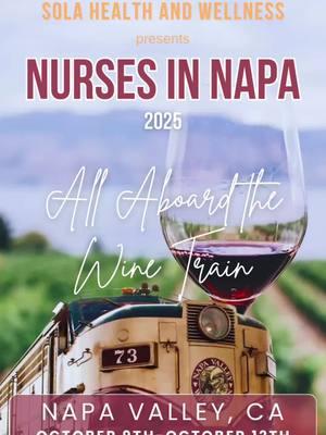 ✨REGISTRATION IS NOW OPEN, SEE LINK IN BIO✨ Imagine embarking on a journey through the heart of California’s wine country aboard the Napa Valley Wine Train, where every window offers a view more mesmerizing than the last. As the vintage train rolls through the valley, you’re surrounded by an ever-changing panorama of lush vineyards stretching across rolling hills, framed by majestic mountain ranges. Reserve your spot today, seats are limited. This unique experience is more than just a train ride—it’s an invitation to immerse yourself in the breathtaking beauty and flavors of Napa Valley, making it an unforgettable adventure you won’t want to miss. #nursepractitioner #nursesoftiktok #nursepractitionersoftiktok #rn #np #crna #aprn #fyp #foryou #fypviral #fypシ #travelnurse #nursemotivation #explorepage #trending #viral #healthcare #yourfavoritenursepractitioner #npsoftiktok #education #anesthesianp #nursingschooltips #familynp #nurselife #rnlife #familynursepractitioner #anesthesianursepractitioner #nurseinfluencer 