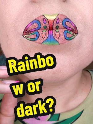 Rainbow makeup or dark makeup? 🌈🖤 Colourful geometric lip art 🎨 or spiderweb lips? 🕸️ 👄 #artmakeupideas #rainbowlips #darkmakeup #artisticmakeup #lipstick 