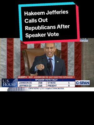 Democratic House Minority Leader Hakeem Jefferies Sets up Republicans and they take the bait after the US House Speaker vote. Hakeem Jefferies gets them to clap for a Donald Trump win and calls them out about their previous behavior. "One should love America when you win and win you lose. " #uscongress #donaldtrump #republicans #democratsoftiktok  #democrats #hakeemjeffries 