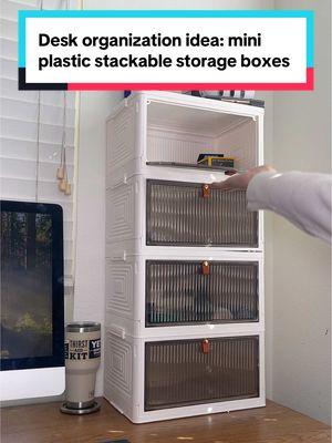 If you really need a storage solution for a messy desk, this mini version of the viral plastic stackable storage boxes/bins is a great option! They’re foldable so setup was really easy as well! #foldablestoragebox #foldablestorageboxorganizer #storagesolutions #organizers #homefinds 