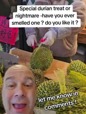 special ny #flushing #chinatown #durian you are born either a #durianlover or you HATE this #stinky #exotic #fruit that smells like rotting onions .  have you ever tried one ? let me know wjat you think of it ! but NEVER bring it inside your home ! #greenscreenvideo 