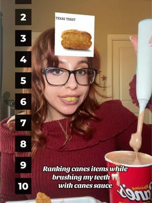 Ranking canes items while  brushing my teeth 🦷  with canes sauce @Raising Cane's #canes #raisingcanes #canessauce #food #Foodie #foodreview #fyp #viral #foryou #foryoupage 