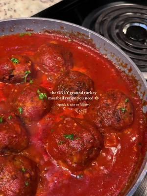 Full Recipe ⬇️ Ingredients:  • 2 lbs ground turkey (or meat of choice)  • 1/2 onion (diced)  • Freshly chopped parsley  • Freshly chopped basil  • 1 tbsp minced garlic  • 2 whole eggs  • 1/2 cup bread crumbs  • 1/2 cup grated parmesan cheese  • 1 tbsp Kinders “The Blend” seasoning  • 1 tbsp Kinders “Buttery Garlic & Herb” seasoning  • 1 tbsp onion powder  • 1 tbsp crushed red pepper flakes  • 1 tbsp Italian seasoning  • 1 tbsp Worcestershire sauce  • 1-2 tbsp unsalted butter  • Rosemary  Italian sauce  Instructions:  Shape your meatball into your desired shape and refrigerate for about 30 minutes.  Under medium heat, coat your pan with olive oil and cook your meatballs on each side for about 2-3 minutes. Once cooked, remove from the pan and set aside.  In the same pan, add about 1-2 tbsp of unsalted butter and rosemary. Once melted, add a can of your favorite Italian sauce to the pan and lightly season with Kinders “The Blend”, Italian seasoning and crushed red pepper flakes. Mix and allow the sauce to simmer before adding your meatballs.  Once added to the pan, coat the meatballs with the sauce and allow it to simmer for 5-8 minutes covered with a lid.  Garnish with freshly chopped parsley and enjoy! I served this with a side of spaghetti noodles.  #fyp #foryoupage #cooking #cookingtiktok #cookwithme #meatballs #meatballrecipe #italian #italianfood #EasyRecipes #DinnerIdeas #healthy #healthyrecipes #trending #trending #xyzbca #kinders #fyp #spaghetti #sundaymeals #sunday #tyla 