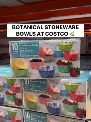 😍 NEW Botanical Stoneware Bowls at Costco! This features 10 4.75” bowls, each with pretty botanical designs! It’s SUCH a good deal too, just $9.99! #costco #stoneware #dinnerware 