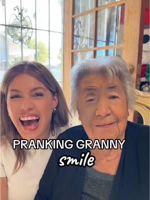 Had to prank the granny!!! She can’t hear that well lol so we told her to smile lol!!!! #prank #pranking #familyprank #fypツ #grandmagonewild #abuela #mexicangrandma 