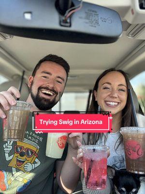 Trying @Swig for the first time in Arizona and honestly, not bad! (Don't worry, no one got diabetes in the making of this video). These were super fun to try and share with our family. We aren't huge soda people but we appreciated the creative flavors and offerings. Yum!  Buttery Beer (root beer, butterscotch, vanilla cream) Loop T Loop (sprite, watermelon, peach, strawberry) The Tropic (lemonade, vanilla cream, mango, passion fruit) Busta Limes (mountain dew, strawberry puree, mango puree, fresh lime) Raspberry Dream (Dr. Pepper, raspberry puree, coconut cream)  #swigdrinks #swigsoda #swigarizona #swigreview #swigtok #dirtysoda #dirtysodas #swig 