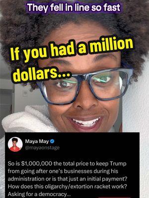 Only 1 million to make nice with Trump? How much will it cost for him to leave us alone for the next four years? Can we crowdfund to keep our civil rights? 😅 #oligarchy #inauguration #crowdfund #fyp #foryou #kickstarter #igot5onit 