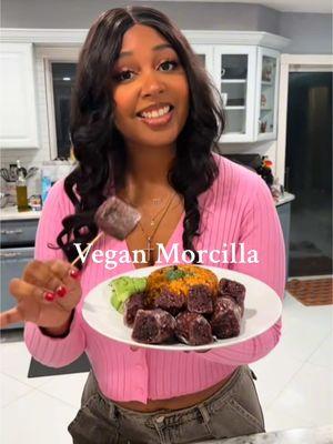 Oldie but a goodie. Cute little recipe to add to the holiday line up and shock your friends and family. No blood was used for this video 🥰. Morcilla Recipe  Ingredients  Vegan chicken bouillon or vegan ham flavoring (can find on Amazon)  1 cup black rice  1/2 cup white rice  3 cups water divided  2-3 cilantro springs  3-4 garlic cloves  1/4 cup chopped shallot or yellow onion  1/4 cup diced red bell pepper  1/4 cup chopped beets  1/2 cup soaked walnuts (optional) 1 can rinsed black beans  1 tsp adobo 1 tsp sazon  1/2 tsp all spice  1/2 tsp cumin  1 tsp smoked paprika 2 tsp liquid smoke  1/2 tbs red wine vinegar  Rice paper  Gluten free flour    Check the comments for the rest of the recipe or visits blackricanvegan.com for the full write up . . . . #blackricanvegan #veganmorcilla #morcilla #bloodsausage #veganbloodsausage #vegan #veganpuertorican #puertoricanvegqn #blackvegan #innovative #creative #inspire #genius #fyp #foryou 