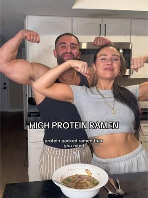 Protein Ramen - 50g of protein!  Make sure to save this recipe! ⬇️ 350 ml chicken bone broth @Kettle & Fire  5 oz 97/3 lean beef (you can do chicken, shrimp, or whatever protein you want!) Rice Ramen   Veggies  Add any sauces you want @Josh Friedman  #macrofriendly #healthyrecipes #protein #ramen #fitcouple 