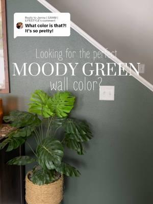 Replying to @Jenna | SAHM | LIFESTYLE obsessed 💚 #sherwinwilliams #greenwall #paintcolor #moodypaintcolor #foxhallgreen #wallcolor 