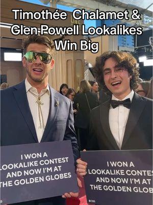 One minute you’re winning a lookalike contest and the next you’re at the #GoldenGlobes. #TimotheeChalamet and #GlenPowell 