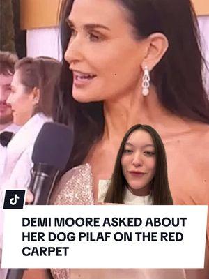 Demi Moore asked about her dog Pilaf at the Golden Globes Red Carpet #goldenglobes #demimoore #pilaf #dog #redcarpet 