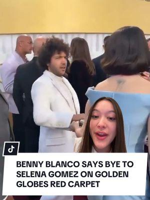 Benny Blanco waves bye to Selena Gomez before the Golden Globes red carpet #goldenglobes #selenagomez #bennyblanco #redcarpet