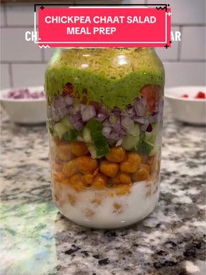 Chickpea Chaat Salad in a Jar 🥗🫙 Minimal effort, maximum flavor! This recipe is perfect if you’re looking for a healthy, vegetarian, high-protein meal but don’t have much time to cook. It’s quick, filling, and absolutely delicious-perfect for meal prepping lunch or dinner! Chickpea chaat salad in a jar🥗🫙 These need minimal effort! Prep it for lunch and you’ll be all set for a healthy vegetarian high protein meal that is delicious and filling!  Recipe for Chickpea Chaat Salad in a jar🥗🫙 Ingredients: 1 tsp olive oil 1 cup garbanzo beans 1/2 tsp red chilli powder  Salt to taste 1/2 cup Greek yoghurt Chopped veggies  Cilantro chutney Chopped cilantro leaves  Sev (optional) Chaat masala(as per your taste)  ⭐️Adjust ingredients as per your preference  Method: -Start by draining and rinsing your chickpea(if using canned) or use your boiled chickpea. -Next in a pan heat olive oil, add chickpeas, red chilli powder, salt and roast for 2-3 minutes or until golden brown and allow to cool down. -Then in your preferred jar, add Greek yoghurt, roasted chickpeas, veggies, add cilantro chutney, sev(optional) and chaat masala.  -When it’s time to eat, pour in a bowl, give it a mix and enjoy! . . #viralvideo #vegetarian #vegetarianrecipes #vegetarianrecipe #chickpeas #chickpea #chickpeasalad #chickpeasrecipe #highprotein #highproteinmeals #highproteinrecipes #lunchtimetiktok #lunchidea #dinnerwithme #Dinnerldeas #snackveggie #snackidea #simplerecipe #easyrecipies #healthyrecipe #healthyrecipes #glutenfreerecipes #mealprep #mealprepideas #mealprepweightloss #foodforweightlossgoals #Foodforweightloss #weightlossfood #vegetable #vegetablesalad #plantbased #plantbasedrecipes #plantbasedtiktok #healthyfood #healthyrecipe #EasyRecipe #nutritousanddelicious #healthylifestyle #healthylifestylechange #healthycooking #heatfree #mealplanhack #mealplanning #mealprepping #mealplanningtips #budgetmeals #viral #fyp≥ #foryoupage #forvou 