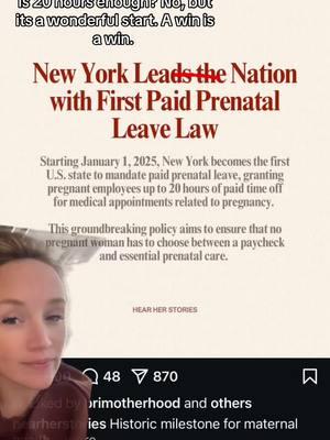 New York just became the first state in the nation to offer paid prenatal leave—a monumental step toward improving maternal health outcomes and reducing pregnancy-related complications. The New York State Paid Prenatal Leave program allows expectant parents to take time off during pregnancy to attend prenatal appointments, manage their health, and reduce work-related stress without the fear of lost income. This is more than just a benefit—it’s a life-saving policy. Why does this matter? 🔎 Prenatal care is critical for identifying risks like preeclampsia, gestational diabetes, and other complications. 🔎 Workplace stress has been linked to adverse pregnancy outcomes, including preterm birth. 🔎 Giving families time to prepare for childbirth can lead to better mental health and stronger family bonds. As a maternal health advocate and someone who has personally experienced pregnancy complications, this feels like a step in the right direction. But we need more states to follow suit. Every family deserves the time and resources to focus on a healthy pregnancy. New York has set the precedent. Now, it’s time to advocate for paid prenatal leave nationwide. Let’s keep this momentum going! #MaternalHealth #PrenatalCare #PolicyChange #PaidLeave #MaternalAdvocacy #TheMaternalAdvocate#greenscreen 