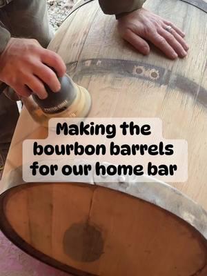 The making of our barrel heads for our home bar. #bourbonbarrel #bourbon #homebar #basementbar #fyp 