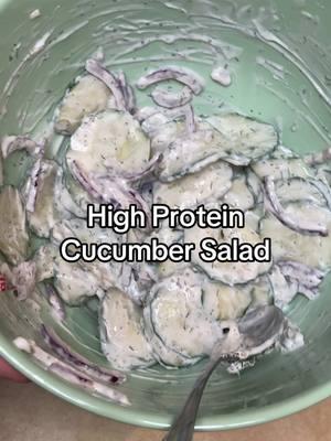 This high protein cucumber salad is one of my favorite side dishes! #cucumbersalad #cucumbersaladrecipe #greekcucumbersalad #rotarygrater #rotaryslicer #healthyrecipe #weightlossrecipe 