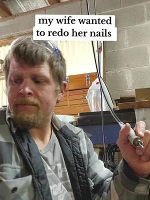 being a husband isn't all leaky faucets and flat tires, sometimes you're a nail tech too! #husbandwife #marriedlife #nails #nailart #powertools #anythingforlove 