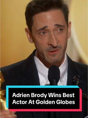 “I owe so much to my mother and my grandparents for their sacrifice.” Adrien Brody thanks his family for inspiring his performance in #TheBrutalist. #rottentomatoes #GoldenGlobes #movie #movietok #a24 #AwardSeason #awards #film #filmtok #adrienbrody 