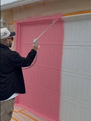 Would you paint your garage door Pink?😍🌸  . . Color Name- Coming up Roses . . #beforeandafter #inlandempire #palmsprings #painter #foryou #sherwinwilliams #cathedralcity #asmr #2025 #homeimprovement 