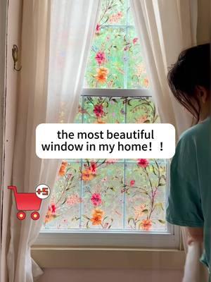 This window film completely transformed my bathroom I love looking at it every day#windowsticker#windowfilm#noadhesiveneeded#birds #flowers 