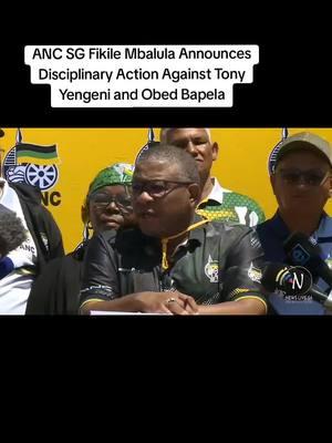 “Tony Yengeni is nothing else but a political Casanova and he is spewing vigrant political views, views that are embraced by a few malcontents who are opposed to the #ANC. . He will be charged. I've informed him through an SMS,I called him. We will charge him." - ANC SG #fikilembalula  "Tony Yengeni, Obed Bapela will be charged this year by the ANC disciplinary hearing, and others who are almost drunk, tweeting early hours and all of that They too will be attended to very soon." @MbalulaFikile #newsstories 