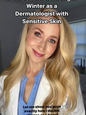 Double cleanse with me in 3 steps:  Step 1: cleansing balm or cleansing oil into DRY skin Step 2: Splash with warm water to emulsify Step 3: Gentle, creamy cleanser to DAMP skin *Derm Tip: I don’t do this every day*  Share this video with a friend who loves skincare tips! #dermatologist #drwhitneybowe #doublecleansing #grwm 