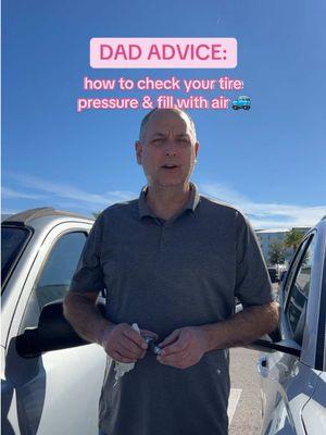 father John is back teaching you how to check your tire pressure- all you need is a tire pressure gauge 🚙🏡💗 #dadadvice #girldad #tirepressure 