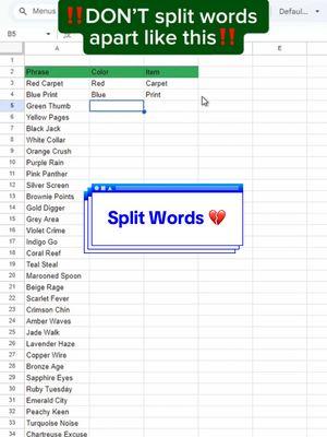 Split Words in GSheets‼️ #cheatsheets #googlesheets #googlesheetstips #spreadsheet #tutorial 