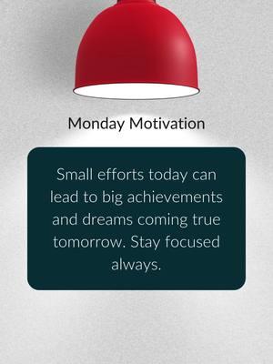 Small efforts each day pave the way for big accomplishments tomorrow. Whether it's setting goals, learning something new, or taking one step closer to your dreams, every action counts. Keep your focus steady, stay positive, and trust that your dedication will yield results. 🌱💪 Let this Monday remind you that even the smallest progress is a step toward success. What’s your small step today? Share below! 💭👇 #motivationmonday #mondaymindset #smallstepsbigdreams #stayfocused #dreambig #dailyprogress #successmindset #positivethinking #focusonyourgoals #keepmovingforward #mondayinspiration #startyourweekright #mindsetmatters #growthmindset #nevergiveup #believeinyourself #motivationalquotes #achieveyourgoals #staymotivated #worktowardsit #successjourney #mondayvibes #focusonprogress #positiveenergy #dreamchaser