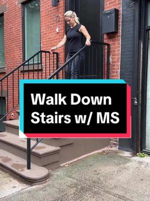 Walking down stairs with MS doesn’t have to be scary🚶‍♀️ I know walking downward can feel like a tricky balancing act sometimes, but breaking down the movements can really help.  It takes leg strength, balance, AND weight shifting—and that’s a lot! 😳 💥 My clients with MS have had a lot of success breaking down the movements and working on them one at a time.  Let’s look at each step of walking down stairs:  1️⃣ Hinge your hips back. 2️⃣ Pick up one leg by either bending your knee or marching. 3️⃣ Reach for the lower step. 4️⃣ Pick up the other leg by either bending your knee or marching. In this video, I’m focusing on the 3rd step: reaching for the lower step. 👟 Nervous about facing forward? Try practicing this sideways while holding onto the railing for extra support. ⚠️ Don’t forget, keep your weight in your heels — if it shifts forward into your toes, it can make you feel like you’re falling forward, which we definitely don’t want! Which of these 4 steps do you have the toughest time with? Comment below 💬 #drgretchen #multiplesclerosis #msspecificphysicaltherapy #mswarrior #msawareness  