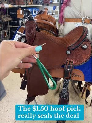 Let’s be honest, we buy the saddles for the hoof picks 💁🏼‍♀️ #saddleup #saddleshop #westernvibes😎 #horsetack #SmallBusiness #horsefriends🐴 #horsegirlvibes #retailshopping #westernsaddles #brokehorsegirl #martinsaddlery 