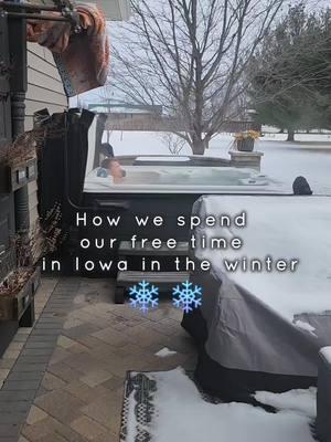 Not letting the snow stop us❄️ So thankful for our hottub. It allows us to enjoy these cold winter days to the fullest. #hottubtime #hottub #wintervibes #winter #winteriniowa  #thisisiowa #winterview #couplereels #husbandandwife 