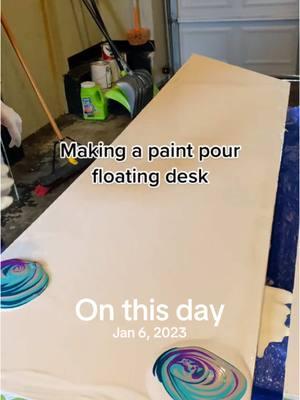 #onthisday two years ago I made a paint pour desk! #diyproject #diyfurniture #artistoftiktok #arttok #artist #paintpouring 